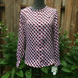 NWT Liz Claiborne White, Black, and Red Blouse  - Size Medium